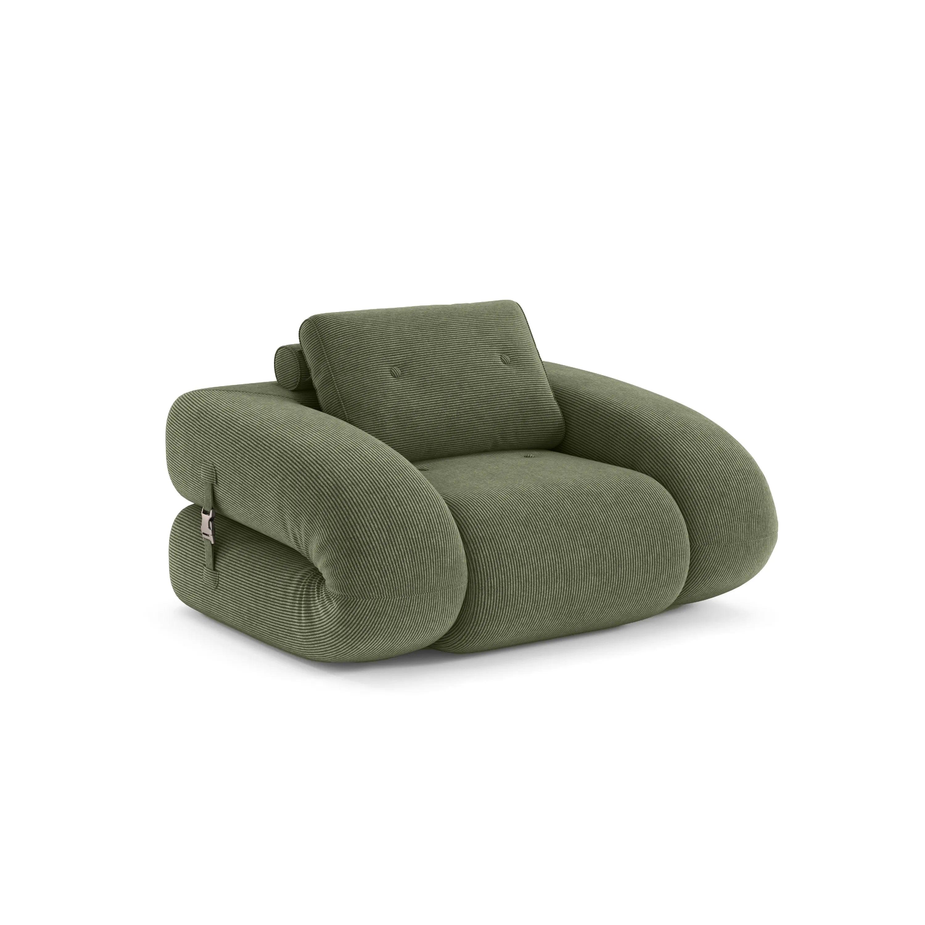 Flippo Sofa Bed in Forest Green – rich deep green corduroy, 120cm wide, stylish and compact, foldable design, perfect for modern interiors